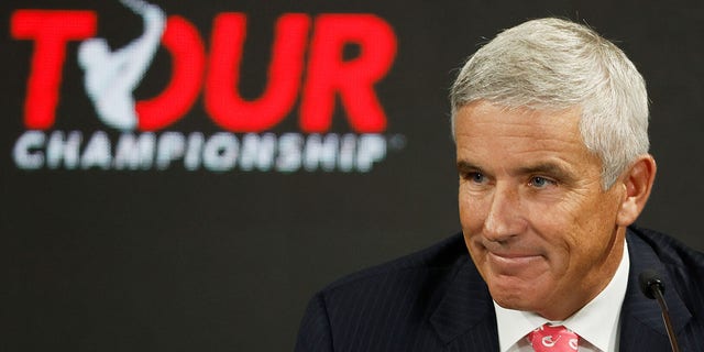 PGA Tour Commissioner Jay Monahan speaks during a press conference prior to the TOUR Championship at East Lake Golf Club in Atlanta, Ga., on Aug. 24, 2022.