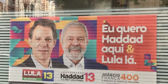 Campaign poster for leftist presidential candidate Lula da Silva in Sao Paulo, Brazil. Photo: David Unsworth for Fox News Digital.