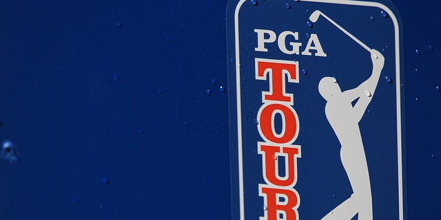 The PGA Tour logo is seen during the second round of the Farmers Insurance Open at Torrey Pines South in San Diego, California, on Jan. 29, 2021.