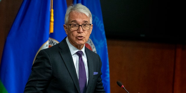 District Attorney George Gascon addresses police accountability during a press conference on May 25, 2022, in Los Angeles.
