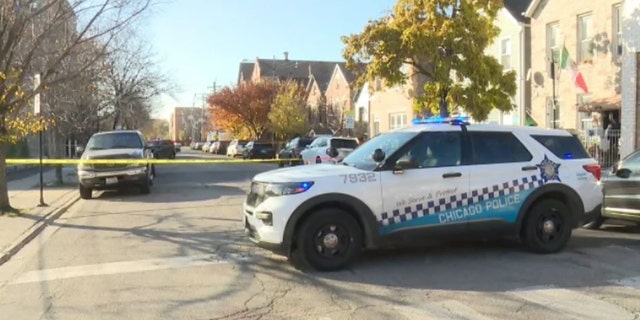 A police car is parked at the scene of a shooting on the Southwest side Saturday. Police said the murder victims over the weekend included a 17-year-old boy who was found with a gunshot wound to his head while sitting in a car parked in an alley.