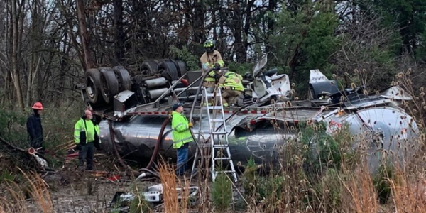 Tanker with 8,000 gallons of fuel overturns in Virginia, creating gridlock