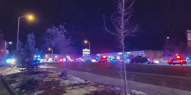 Police at the scene of the Club Q shooting in Colorado Springs. (@TreyRuffy/Twitter)