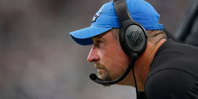 Detroit Lions head coach Dan Campbell watches from the sideline during the Dallas Cowboys game, Oct. 23, 2022, in Arlington, Texas.