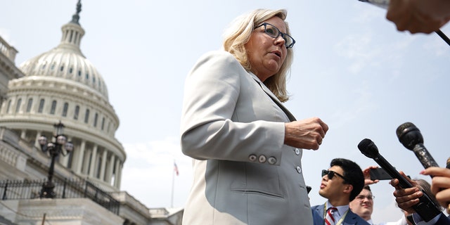 U.S. Rep. Liz Cheney, R-Wyo., speaks to reporters outside of the U.S. Capitol on July 21, 2021, in Washington, DC.  Cheney expressed her intention to stay on the committee investigating the January 6th riots after the decision by Speaker of the House Nancy Pelosi (D-CA) to reject two of House Minority Leader McCarthy's picks for the committee. 