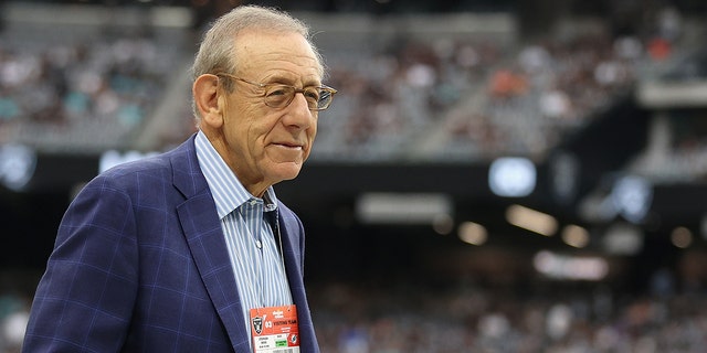 Miami Dolphins owner Stephen Ross on the field before the NFL game against the Las Vegas Raiders at Allegiant Stadium on September 26, 2021 in Las Vegas, Nevada.