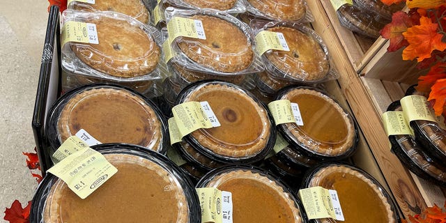 Pumpkin pies are displayed for sale at a Jewel-Osco grocery store ahead of Thanksgiving, in Chicago, Illinois, U.S. November 18, 2021. REUTERS/Christopher Walljasper