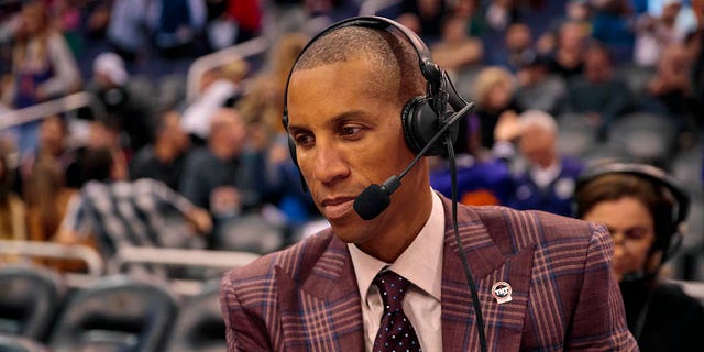 TNT announcer Reggie Miller prior to the Phoenix Suns game against the New Orleans Pelicans at Talking Stick Resort Arena in Phoenix, Arizona, on Nov. 21, 2019.