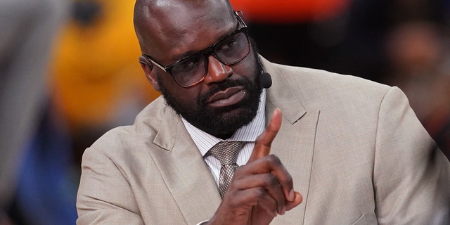 NBA analyst and former player Shaquille O'Neal speaks before the game between the Golden State Warriors and the Boston Celtics during game two of the 2022 NBA Finals at Chase Center in San Francisco June 5, 2022.