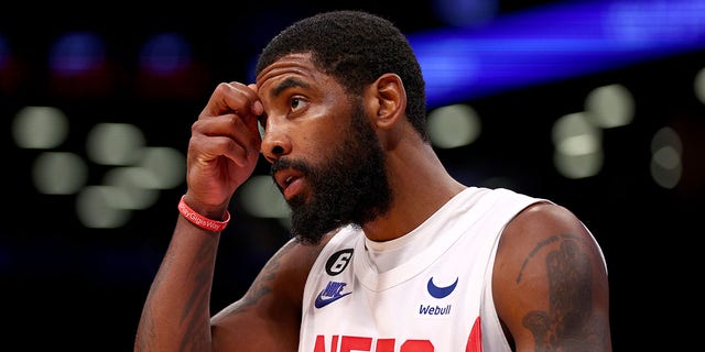 Kyrie Irving of the Brooklyn Nets reacts during the Indiana Pacers game at Barclays Center on Oct. 29, 2022, in Brooklyn.