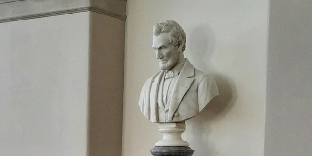 The Lincoln bust at Cornell University's Uris Library.