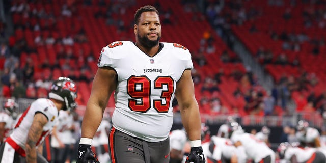 Ndamukong Suh of the Tampa Bay Buccaneers during the Falcons game at Mercedes-Benz Stadium on Dec. 5, 2021, in Atlanta.