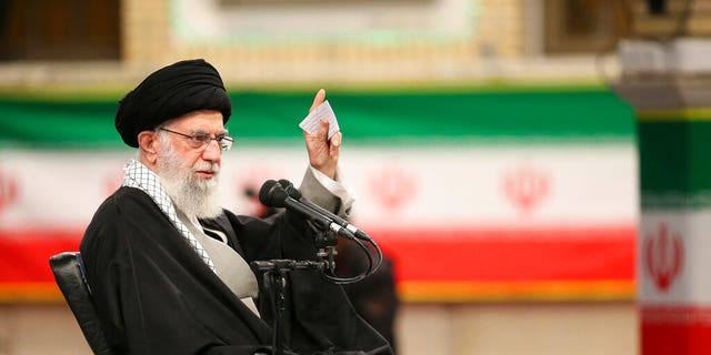 Iran's Supreme Leader Ayatollah Ali Khamenei speaks in a meeting in Tehran, Iran in 2020. The Simon Wiesenthal Center placed Iran 4th on its list for worst outbreaks of antisemitism in 2022.