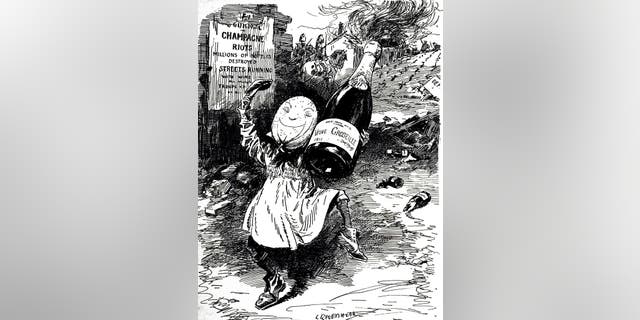 A cartoon commenting on the great year for homemade wines — riots in the Champagne district. Dated 20th century. 
