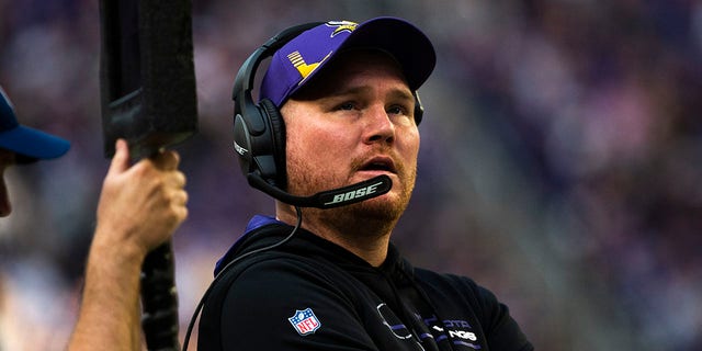 Minnesota Vikings co-defensive coordinator Adam Zimmer stands on the sidelines in the second quarter of the game against the Chicago Bears at U.S. Bank Stadium on January 9, 2022, in Minneapolis, Minnesota.