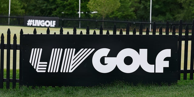 The LIV Golf logo during the first round of the LIV Golf Invitational Series July 29, 2022, at Trump National Golf Club in Bedminster, N.J.
