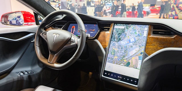 Tesla Model S dual motor all electric sedan interior on display at Brussels Expo on January 9, 2020 in Brussels, Belgium. 