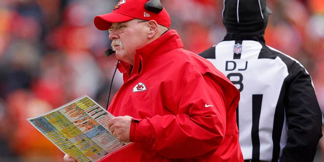 Head coach Andy Reid of the Kansas City Chiefs looks on against the Seattle Seahawks during the third quarter of the game at Arrowhead Stadium on December 24, 2022, in Kansas City, Missouri. 