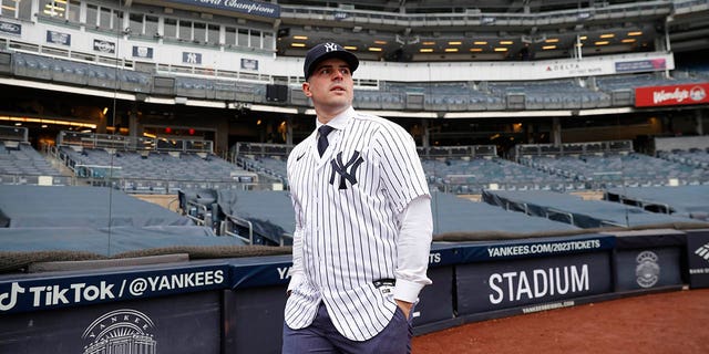 Carlos Rodón of the New York Yankees walks around the stadium after a press conference at Yankee Stadium on December 22, 2022 in the Bronx, New York.