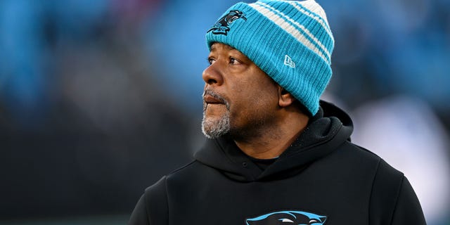 Interim head coach Steve Wilks of the Panthers exits the field after the game against the Detroit Lions at Bank of America Stadium on Dec. 24, 2022, in Charlotte, North Carolina.