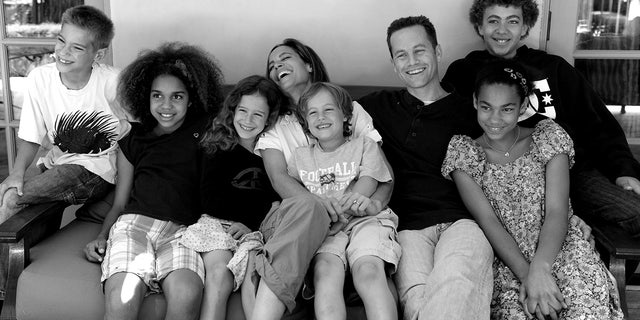 Actor Kirk Cameron with his wife, Chelsea (center) and their children. Cameron told Fox News Digital, "It seems like [the] line is drawn very clearly at the hearts and minds of [our] children, especially the little ones."