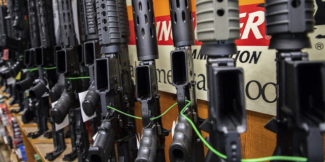 AR-15-style rifles are on display at Freddie Bear Sports gun shop in Tinley Park, Illinois, on Aug. 8, 2019. (Zbigniew Bzdak/Chicago Tribune/Tribune News Service via Getty Images)