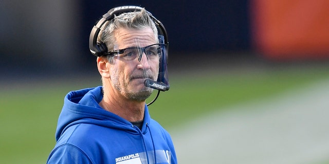 Head coach Frank Reich of the Indianapolis Colts looks on in the second quarter against the Chicago Bears at Soldier Field on October 4, 2020, in Chicago, Illinois.