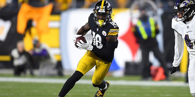 Diontae Johnson of the Steelers in action against the Baltimore Ravens at Heinz Field on Dec. 5, 2021, in Pittsburgh.