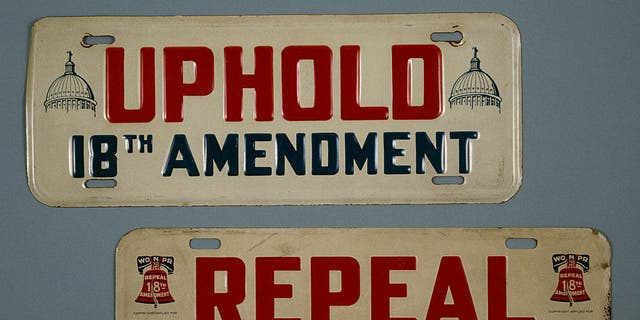 Both sides of the Prohibition issue were expressed in a variety of novelties such as auto attachments. The 18th Amendment became law in 1920 as a result of the National Prohibition Act or Volstead Act passed by Congress in 1919 over President Wilson's veto. 