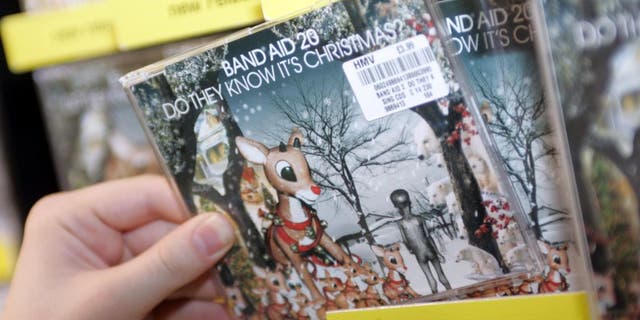 The new Band Aid 20 CD single "Do They Know It's Christmas," at HMV in London's Oxford Street.   