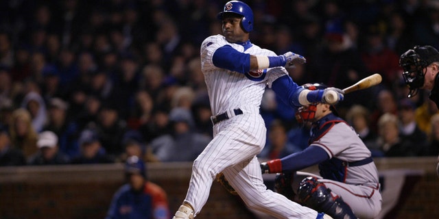 Sammy Sosa of the Chicago Cubs during their 3-1 victory over the Atlanta Braves in game 3 of the NLDS at Wrigley Field.