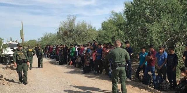 Border Patrol agents stopped a caravan of 128 people after it illegally entered the U.S. from Mexico to Arizona, U.S. Customs and Border Protection.
