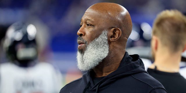 Head Coach Lovie Smith of the Houston Texans looks on prior to the game against the Indianapolis Colts at Lucas Oil Stadium on January 08, 2023 in Indianapolis, Indiana.