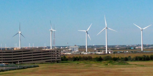 Wind turbines in Atlantic City, New Jersey, are pictured.