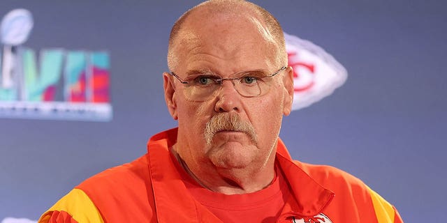 Head coach Andy Reid of the Kansas City Chiefs speaks to the media prior to Super Bowl LVII at the Hyatt Regency Gainey Ranch on Feb. 7, 2023, in Scottsdale, Arizona.
