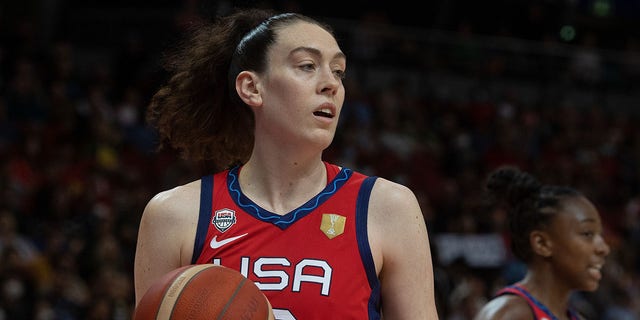 Breanna Stewart reacts to the referee during the FIBA Women's Basketball World Cup Final match between the U.S. and China on Oct. 1, 2022, in Sydney, Australia.