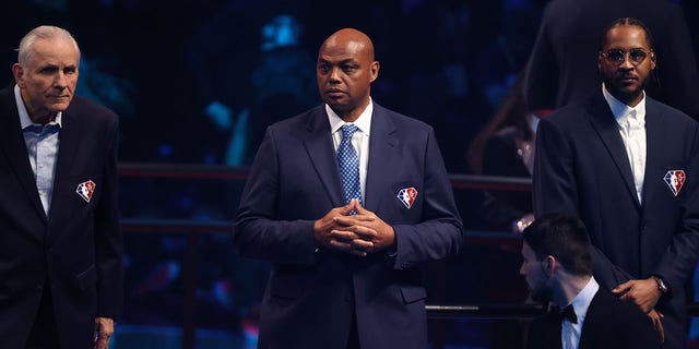 Charles Barkley of the 75th Anniversary Team is introduced during the 2022 NBA All-Star Game Feb. 20, 2022, at Rocket Mortgage FieldHouse in Cleveland. 