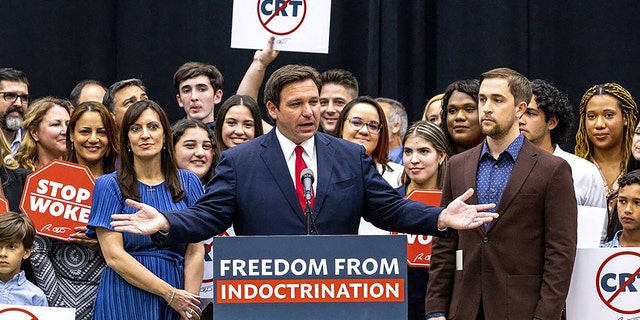 Gov. Ron DeSantis signed HB 7, known as the Stop Woke bill, in Hialeah Gardens, Florida, on April 22, 2022. 