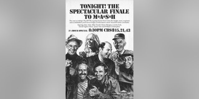 CBS Television advertisement as it appeared in the Feb. 26, 1983 issue of TV Guide magazine — an for the final episode of "M*A*S*H," which was broadcast on Feb. 28, 1983. Featuring William Christopher, Mike Farrell, Loretta Swit, Alan Alda, David Ogden Stiers, Harry Morgan and Jamie Farr.