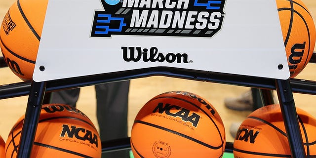 BIRMINGHAM, ALABAMA - MARCH 15:  A rack of Wilson basketballs is seen during the Auburn Tigers practice session ahead of the first round of the NCAA Men's Basketball Tournament at Legacy Arena at the BJCC on March 15, 2023 in Birmingham, Alabama. (Photo by Kevin C. Cox/Getty Images)