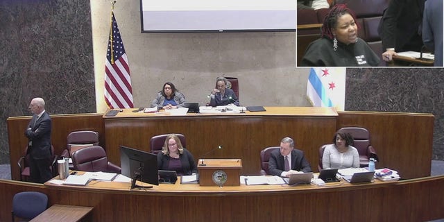 Chicago 20th Ward Alderwoman Jeannette Taylor criticized Mayor Lori Lightfoot over her handling of the influx of migrants during a city council meeting Wednesday, March 15, 2023.