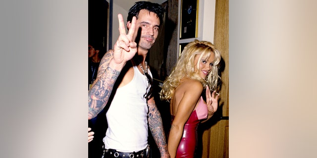 Pamela Anderson, right, had two sons with former husband Tommy Lee, Brandon Thomas Lee and Dylan Jagger.