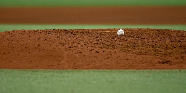 General view of a MLB Baseball on the pitchers mound during the seventh inning of the game between the Tampa Bay Rays and the Minnesota Twins at Tropicana Field on Sept. 3, 2021 in St Petersburg, Florida. 