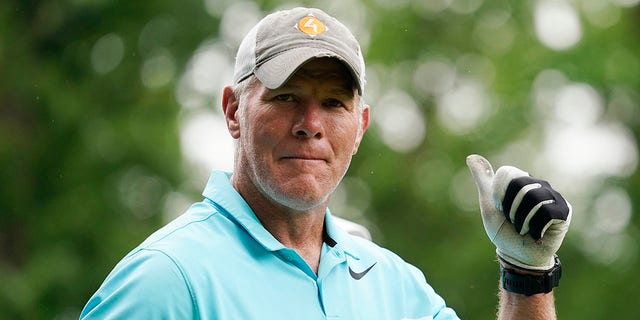 Former NFL player Brett Favre walks off the 10th tee box during the Celebrity Foursome in the second round of the American Family Insurance Championship at University Ridge Golf Club June 11, 2022, in Madison, Wis. 