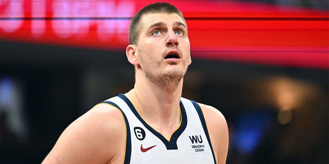 Nikola Jokic of the Denver Nuggets waits for a rebound during the second quarter against the Cleveland Cavaliers at Rocket Mortgage Fieldhouse Feb. 23, 2023, in Cleveland.