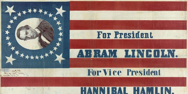 Campaign banner for presidential candidate Abraham Lincoln and running mate Hannibal Hamlin.