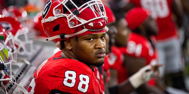 Inglewood, CA, USA; Georgia Bulldogs defensive lineman Jalen Carter (88) against the TCU Horned Frogs during the CFP national championship game at SoFi Stadium.