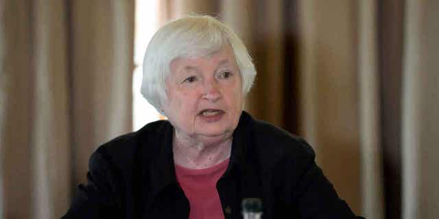 U.S. Treasury Secretary Janet Yellen speaks during a roundtable discussion at Dinokeng Game Reserve in Hammanskraal, north of Pretoria, South Africa, Wednesday, Jan. 25, 2023, as part of a Treasury ten-day tour of Africa, with stops in Senegal, Zambia and South Africa. (AP Photo/Themba Hadebe)