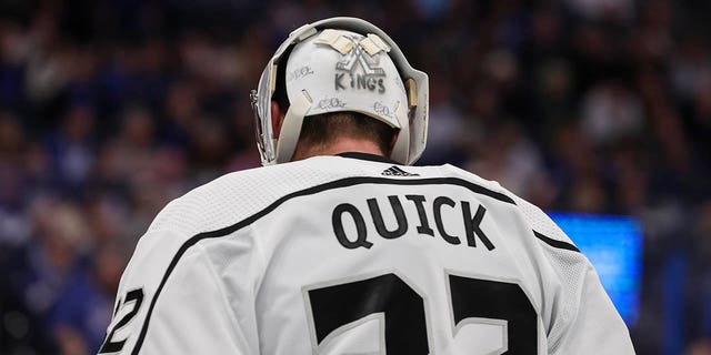 Jonathan Quick, #32 of the Los Angeles Kings, against the Tampa Bay Lightning during the seccond period at Amalie Arena on Jan. 28, 2023 in Tampa, Florida. 