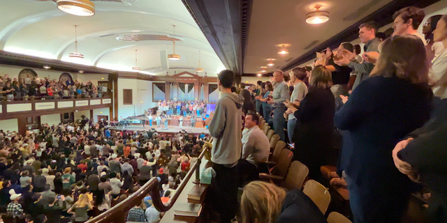 Inside Hughes Auditorium at Asbury University in Wilmore, Kentucky. Said Pastor Rodriguez to Fox News Digital, "Almost anything that grows also needs light, including your spirit as you walk by faith in God’s light."